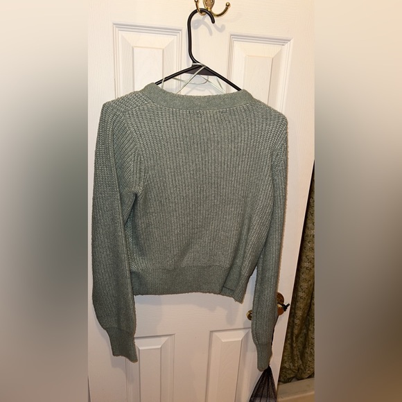 Cropped button up sweater/cardigan, sage green. - Picture 3 of 4